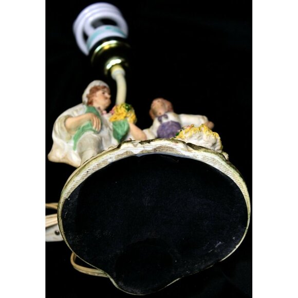 Vintage French Country European Lamp Man Woman Floral Accent Table Ceramic Resin - Picture 11 of 12